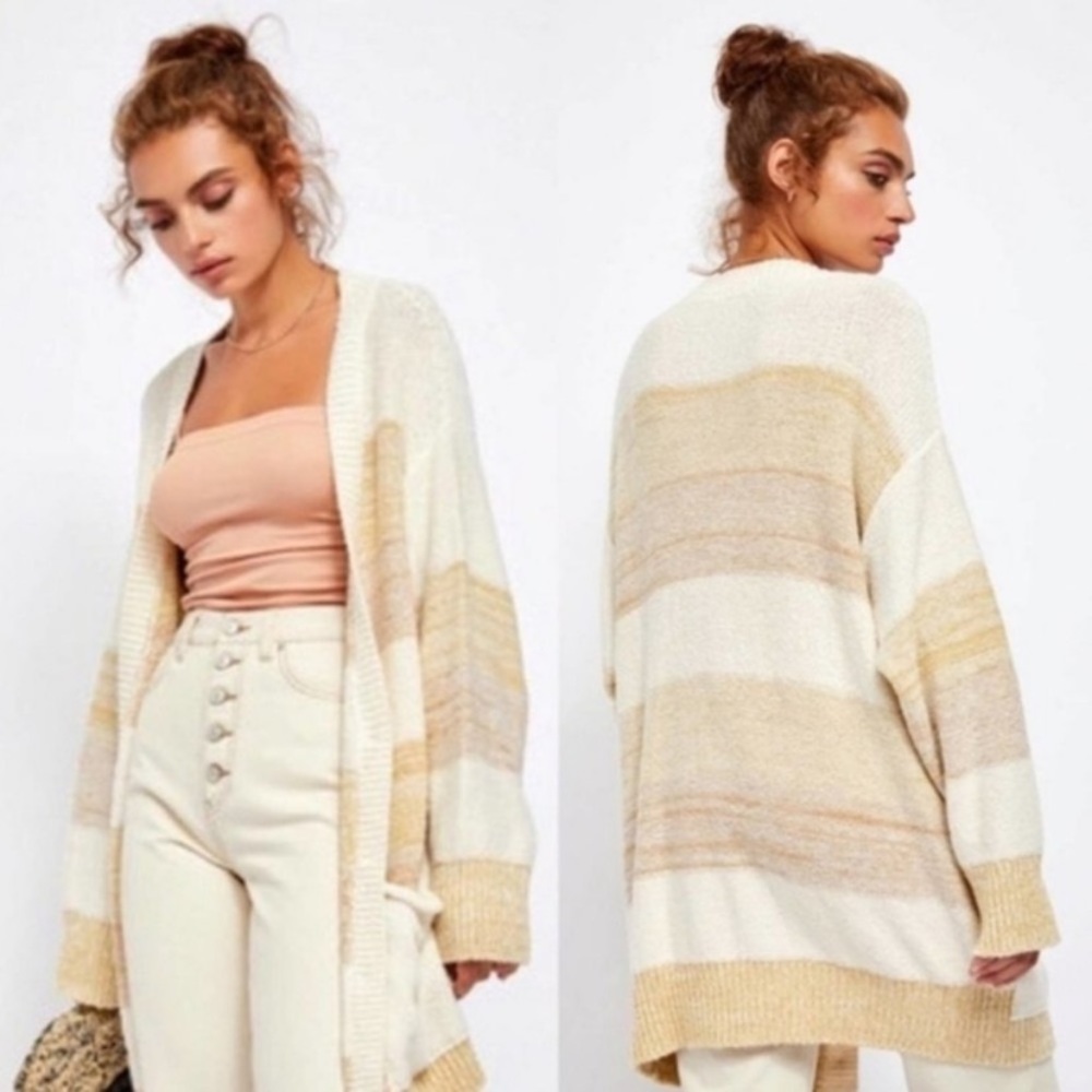 Free People Southport Beach Oversized Cardigan in Grains Combo - Size XSmall